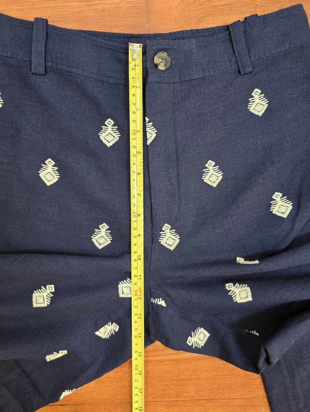Zara High Waisted Embroidered Culottes Linen Blend Cropped Wide Leg Pants Sz.L